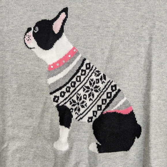J. Crew XS light grey Boston Terrier/French Bulldog sweater - Picture 2 of 4